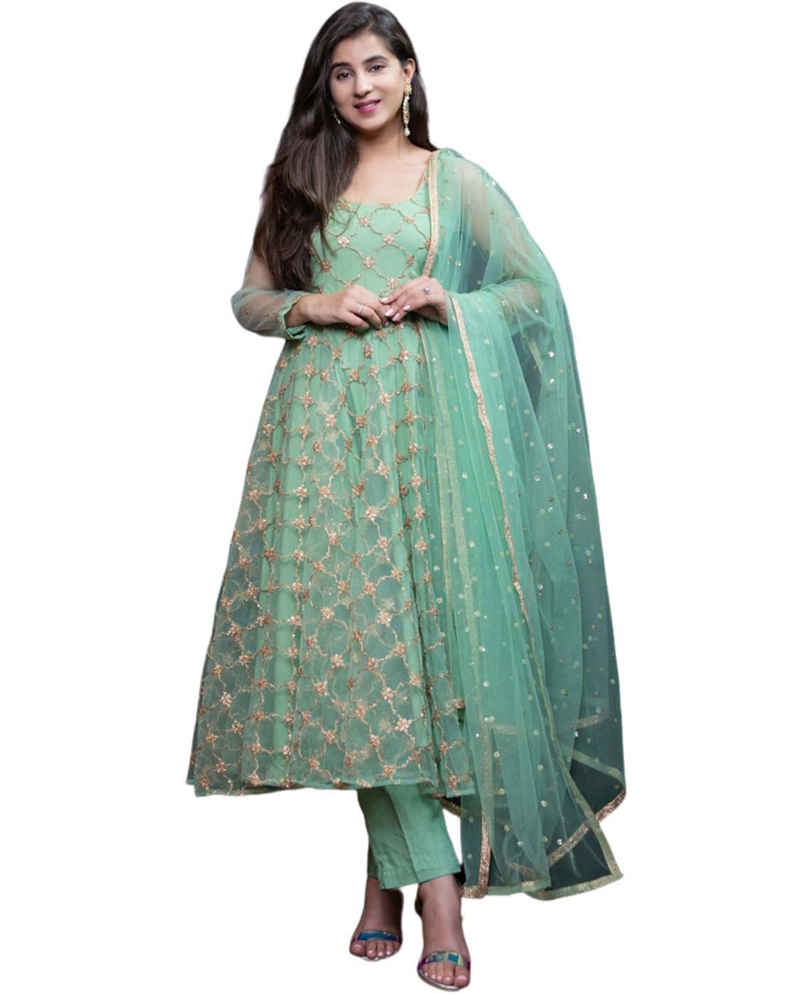 fashion basket embroidered anarkali dress material