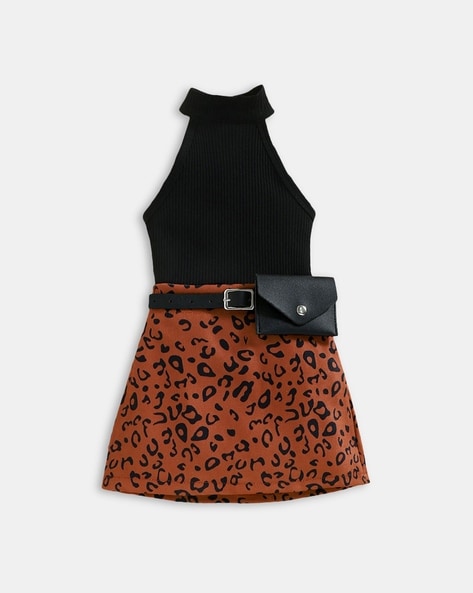 leopard print skirt and top set