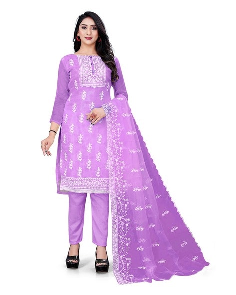 Embroidered Semi-Stitched Straight Dress Material Price in India