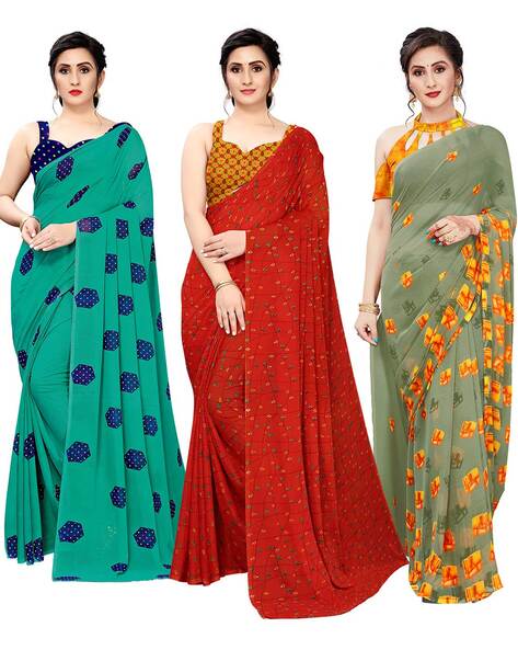 Morrpinch Women's Stylist Printed Georgette Saree With Bloue Piece