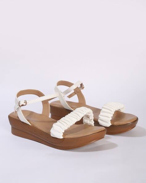 Ruched Strap Open-Toe Wedges