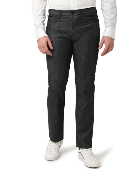 Emporio Armani Men's All-Over Eagle Logo Embroidered Cotton-Blend  Straight-Leg Jeans, Waist Size 32