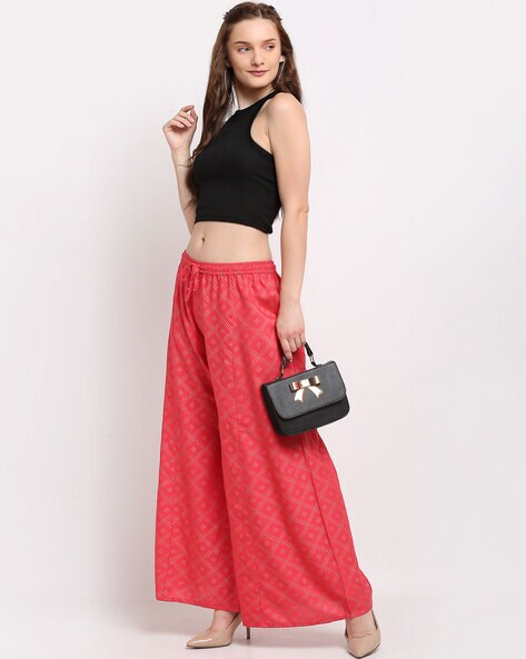 Buy Peach Printed Flaired Pant with Crop Top for Girls Online