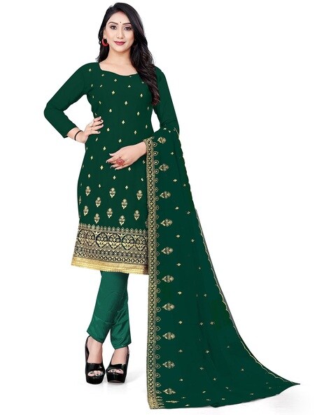 Embroidered Semi-Stitched Straight Dress Material Price in India