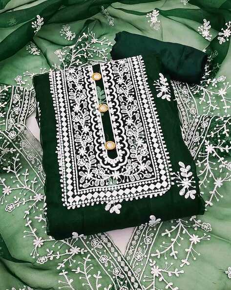 Embroidered Semi-Stitched Straight Dress Material Price in India