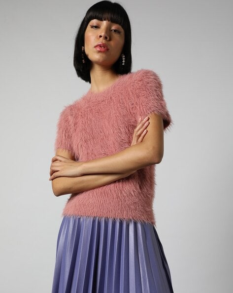 Pink faux fur sweater hotsell