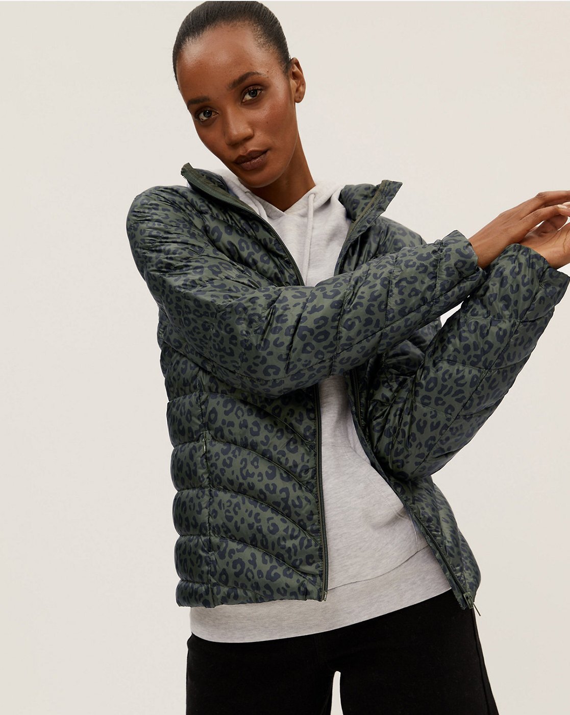 Feather & Down Animal Print Puffer Jacket