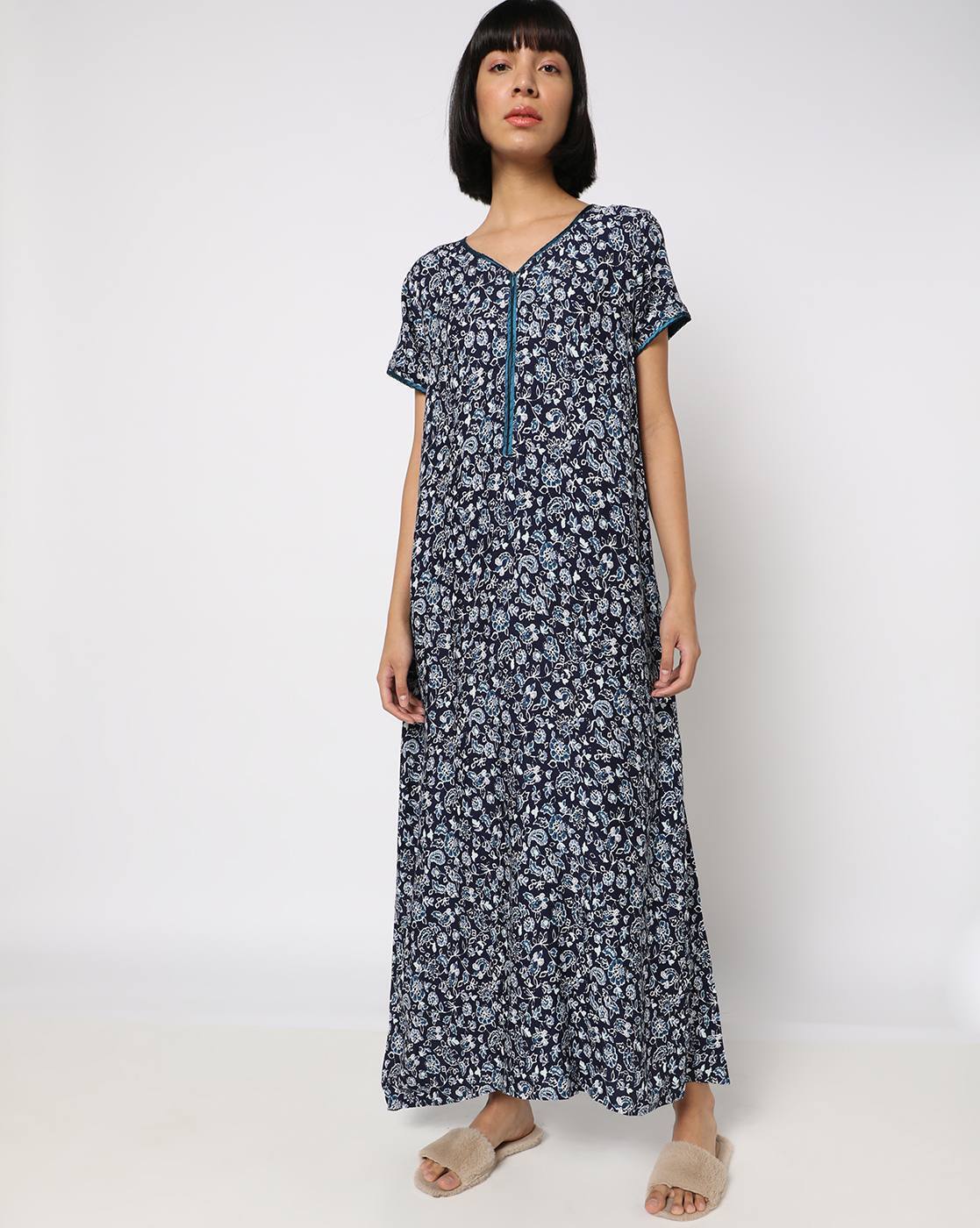 Buy Navy Blue Nightshirtsu0026Nighties for Women by SHYLA Online | Ajio.com