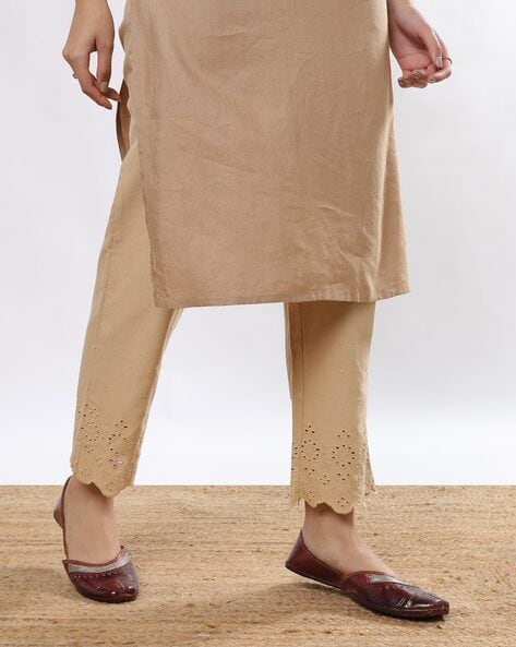 These neutral coloured silk embroidered Khaadi pants, paired with any  kurta, are the perfect complement to your outfit. … | Fashion pants, Lace  jeans, Salwar pants