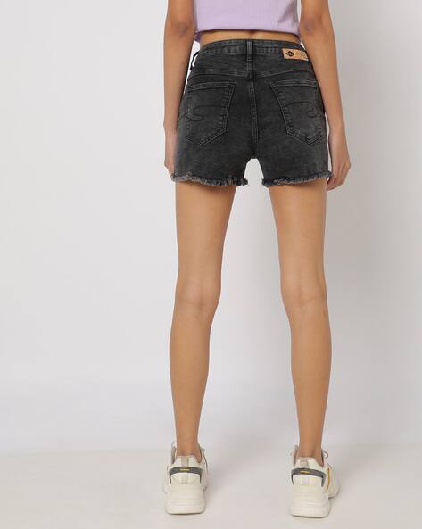 Panelled Denim Shorts with Raw Hems