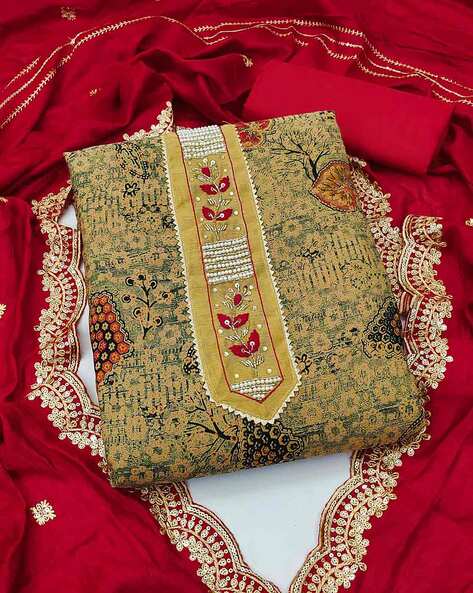 Embroidered Semi-Stitched Straight Dress Material Price in India