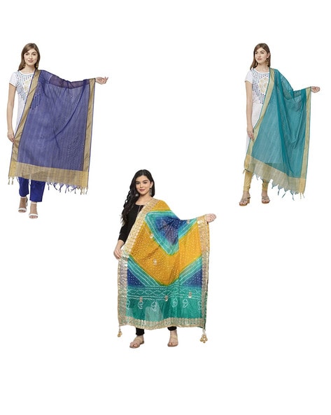 Pack of 3 Assorted Dupatta with Tassels Price in India