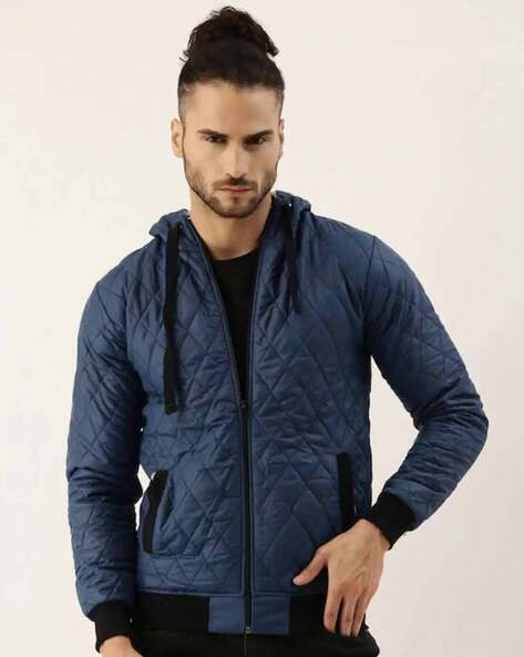 Buy Campus Sutra Men's Electric Blue Quilted Puffer Regular Fit Bomber  Jacket For Winter Wear | Hooded Collar | Full Sleeve | Zipper | Casual  Jacket For Men Western Stylish Jacket For