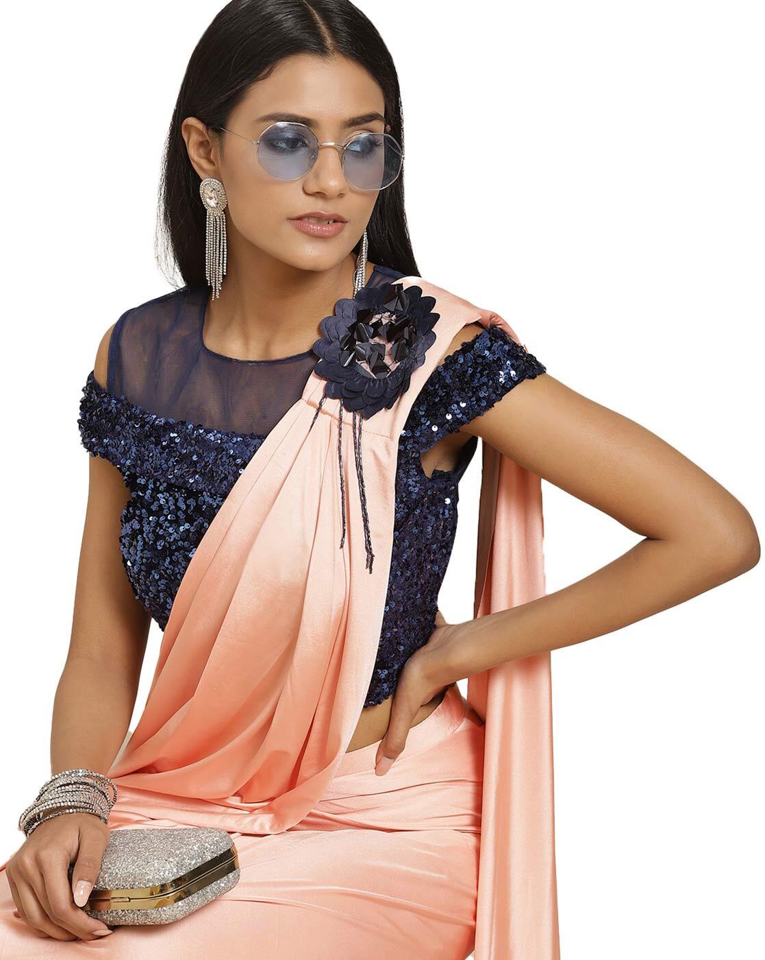 Buy Peach Sarees for Women by Grancy Online