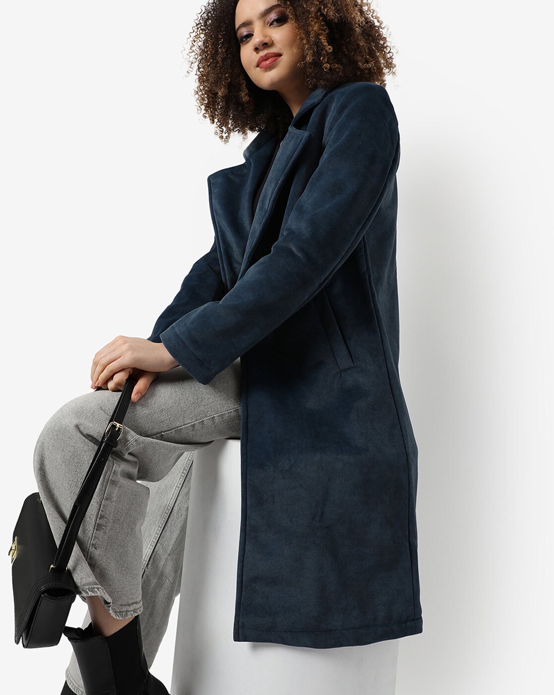 Blue suede coat outlet women's