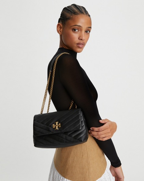 Buy Tory Burch Kira Chevron Convertible Shoulder Bag with Adjustable Strap  | Black Color Women | AJIO LUXE