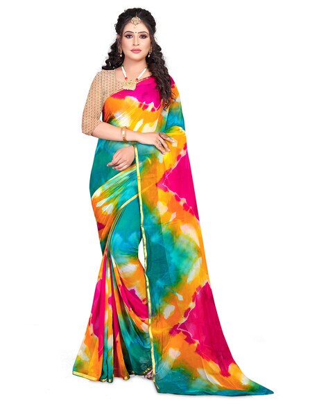 Tie and dye pure silk georgette saree – Akrithi
