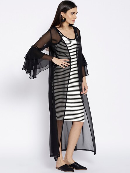 Buy Black Georgette Floral Long Shrug Online in India | Shrug for dresses, Dress  clothes for women, Simple dresses