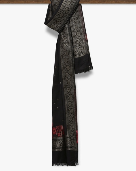 Paisley Woven Stole with Frayed Hem Price in India