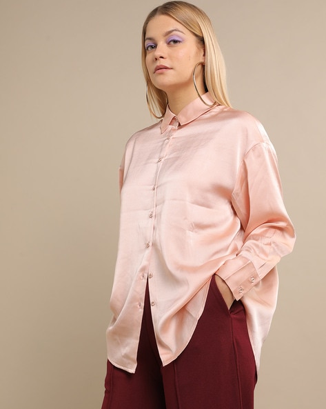 Buy Missguided Lilac Satin Wrap Front Cropped Shirt online