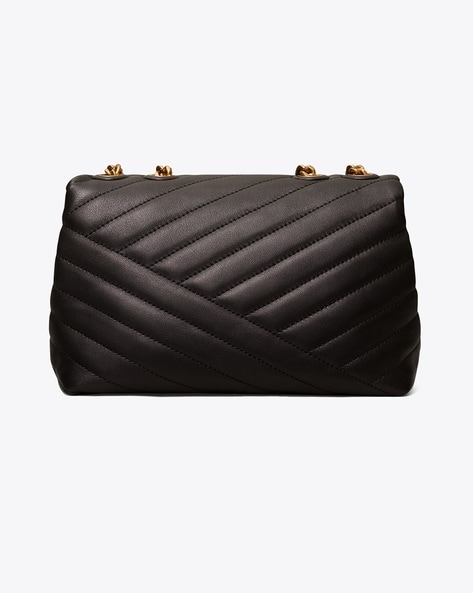 Tory Burch Kira Chevron Convertible Leather Bag Black Female PZ