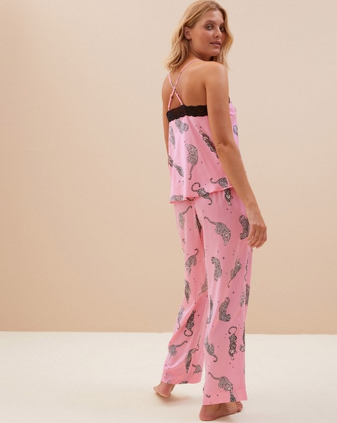 Sage tiger print discount satin pyjama set