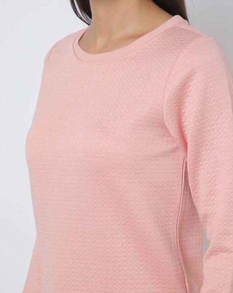 Buy Fitkin Women Light Pink Self Design Sweat Top online