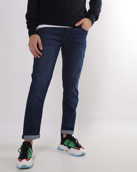 Lightly Washed Slim Tapered Jeans