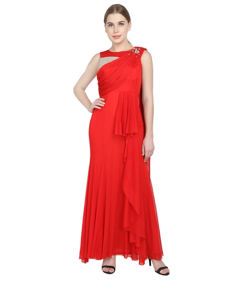 Buy Women's Georgette Yava Designes Beautiful Saree Style Drape Gown  (Green) at Amazon.in