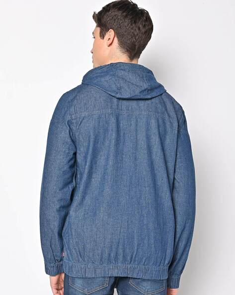 Zip front denim online pullover jacket