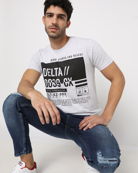 Typographic Print Slim Fit Crew-Neck T-shirt
