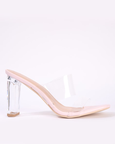 Amazon.com | Greatonu Women's Clear Strap Chunky Heels Sandals Open Toe  Ankel Strap Block Heel Sandal for Women Beige 6 US | Heeled Sandals