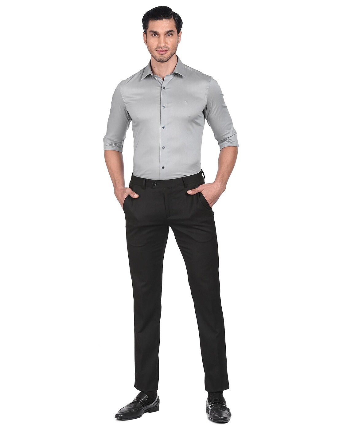 What to Wear With Grey Pants | Short sleeve dress shirt men, Black shirt  outfits, Grey pants outfit