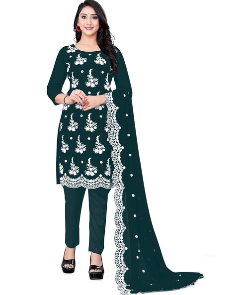 Embroidered Unstitched Dress Material Price in India