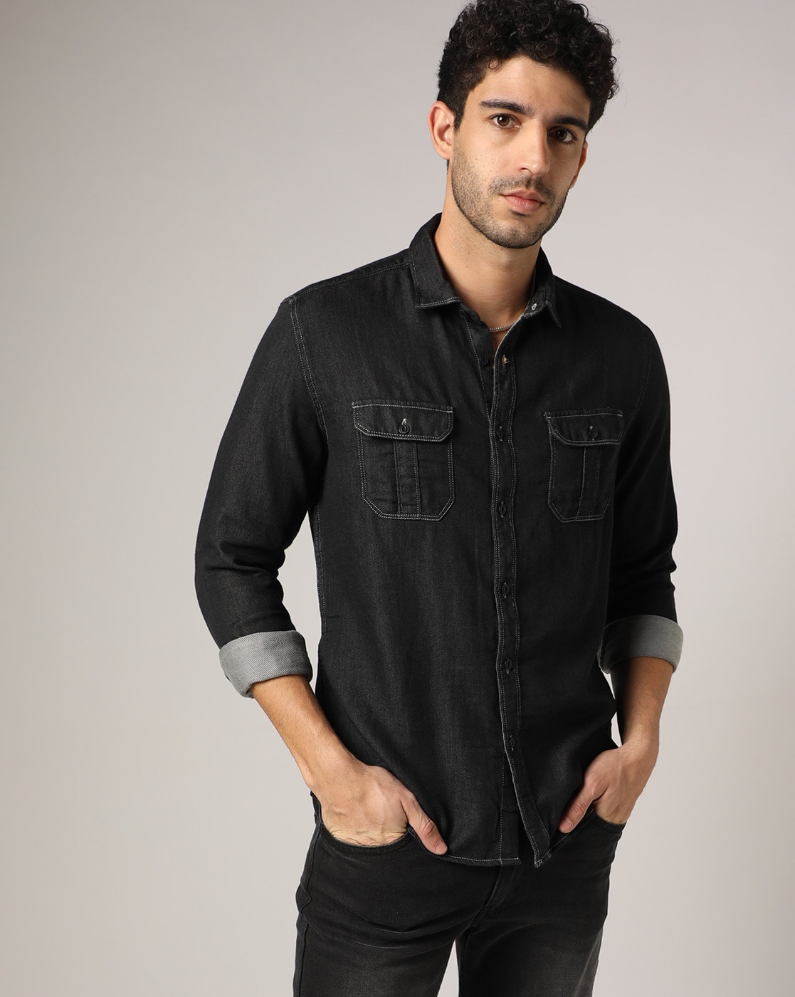 Buy U S Polo Assn Denim Co Men Charcoal Black Solid Slim Fit Pure Cotton  Casual Shirt - Shirts for Men 19166086 | Myntra