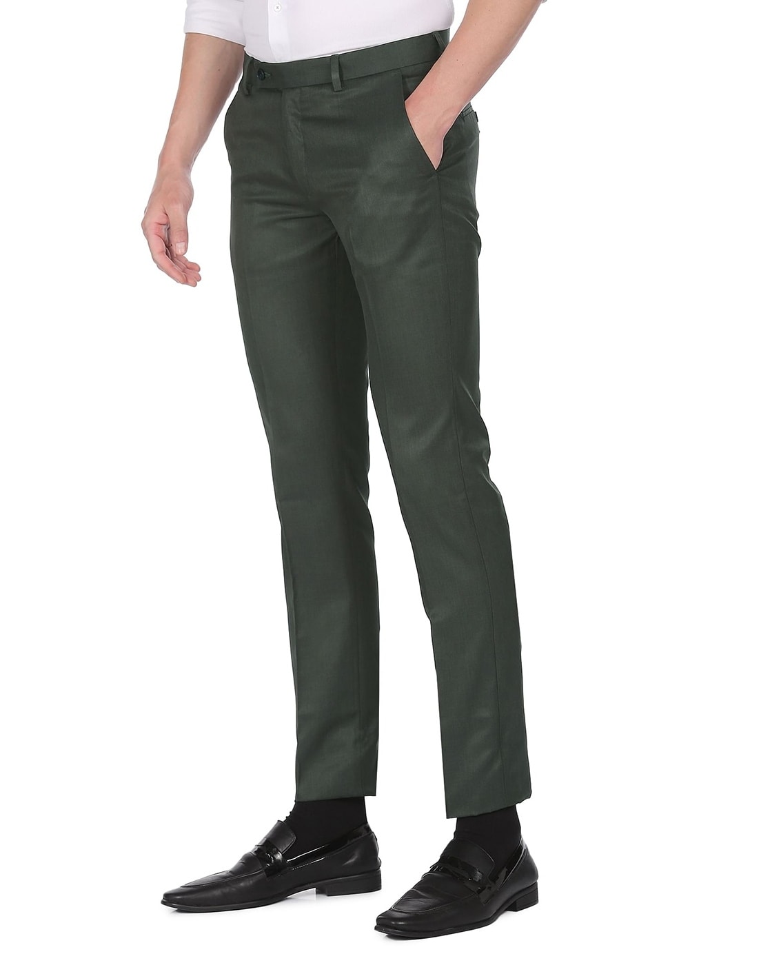 Buy Arrow Sport Dark Green Slim Fit Flat Front Trousers for Mens Online   Tata CLiQ