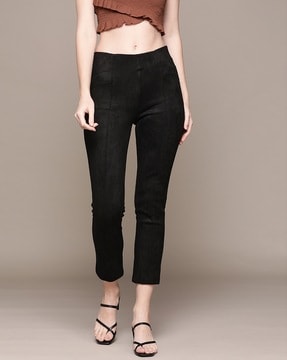 Womens Black Skinny Fit High Rise Clean Look Regular Length Stretchable  TrouserTrack PantJoggerPant