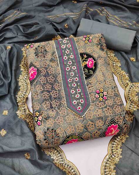 Embroidered Unstitched Dress Material Price in India