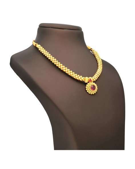 Sasitrends Traditional Flower-Design Micro Gold-Plated Necklace Jewellery  Set With AD Stones | Sasitrends