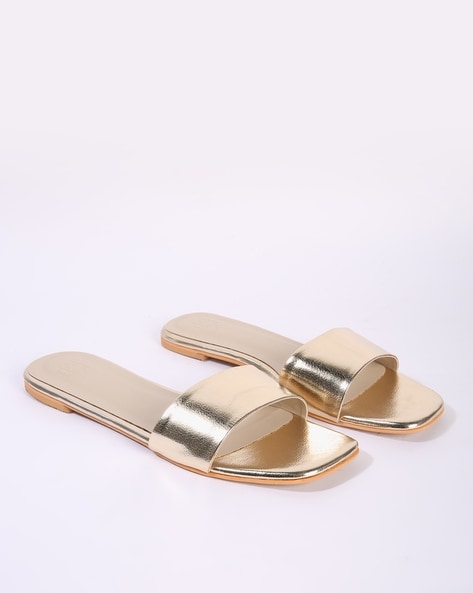 Metallic Square Toe Flat Sandals