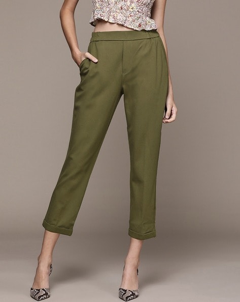 Buy Women Olive Solid Formal Regular Fit Trousers Online  694195  Van  Heusen