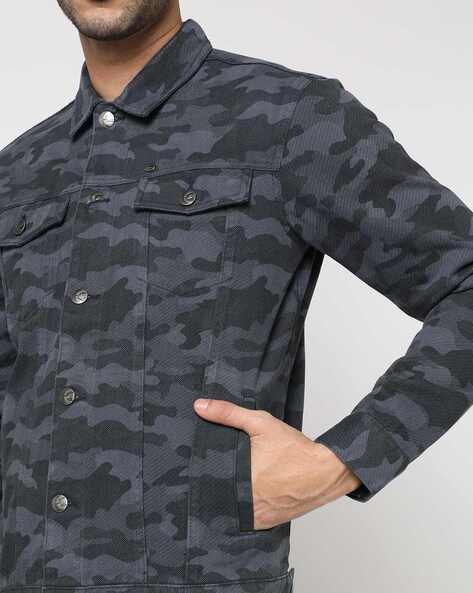 Mens Camo Autumn Winter Casual Long Sleeve Turn-Down Camouflage Denim Jacket  at Amazon Men's Clothing store