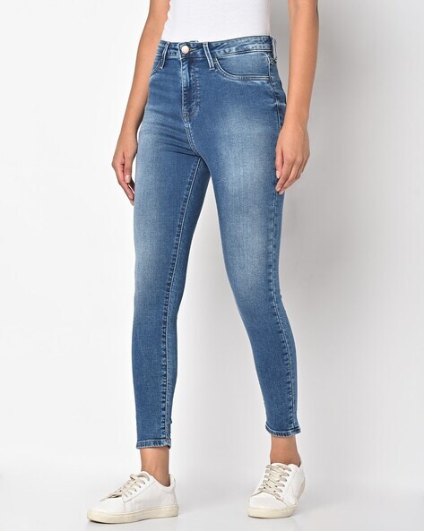 Buy OnlineSpykar Women Light Blue Lycra Skinny Fit - Low Distressed Mid  Rise Jeans-(Adora)