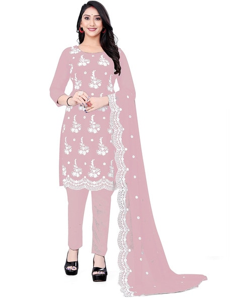 Embroidered Unstitched Dress Material Price in India