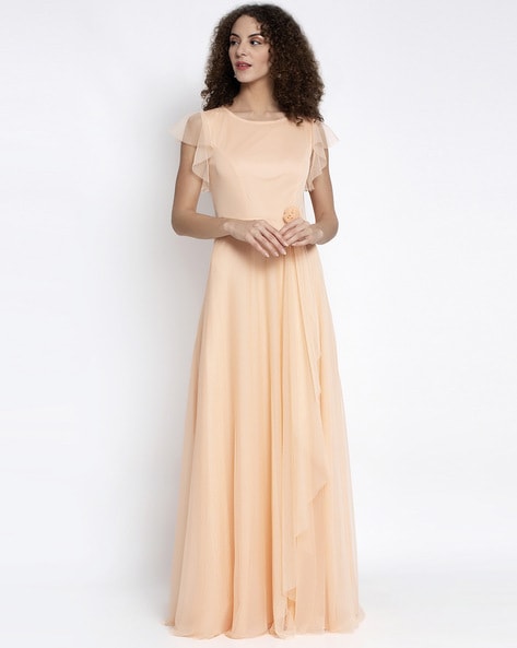 Elegant Peach Off Shoulder Chiffon Gown Bridesmaid Dress (C00090701) -  eDressit | Sweetheart evening dress, Beautiful evening gowns, Peach prom  dresses