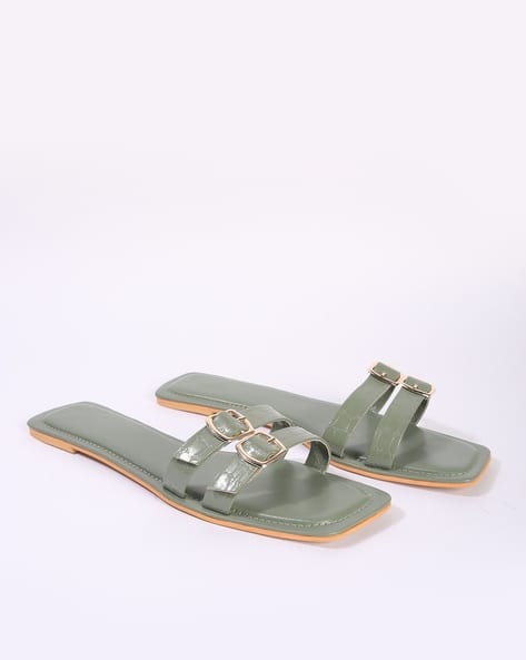 Buy Dusky Green Flat Sandals for Women by Encrustd Online