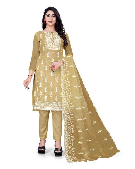 Embellished 3-Piece Unstitched Dress Material Price in India