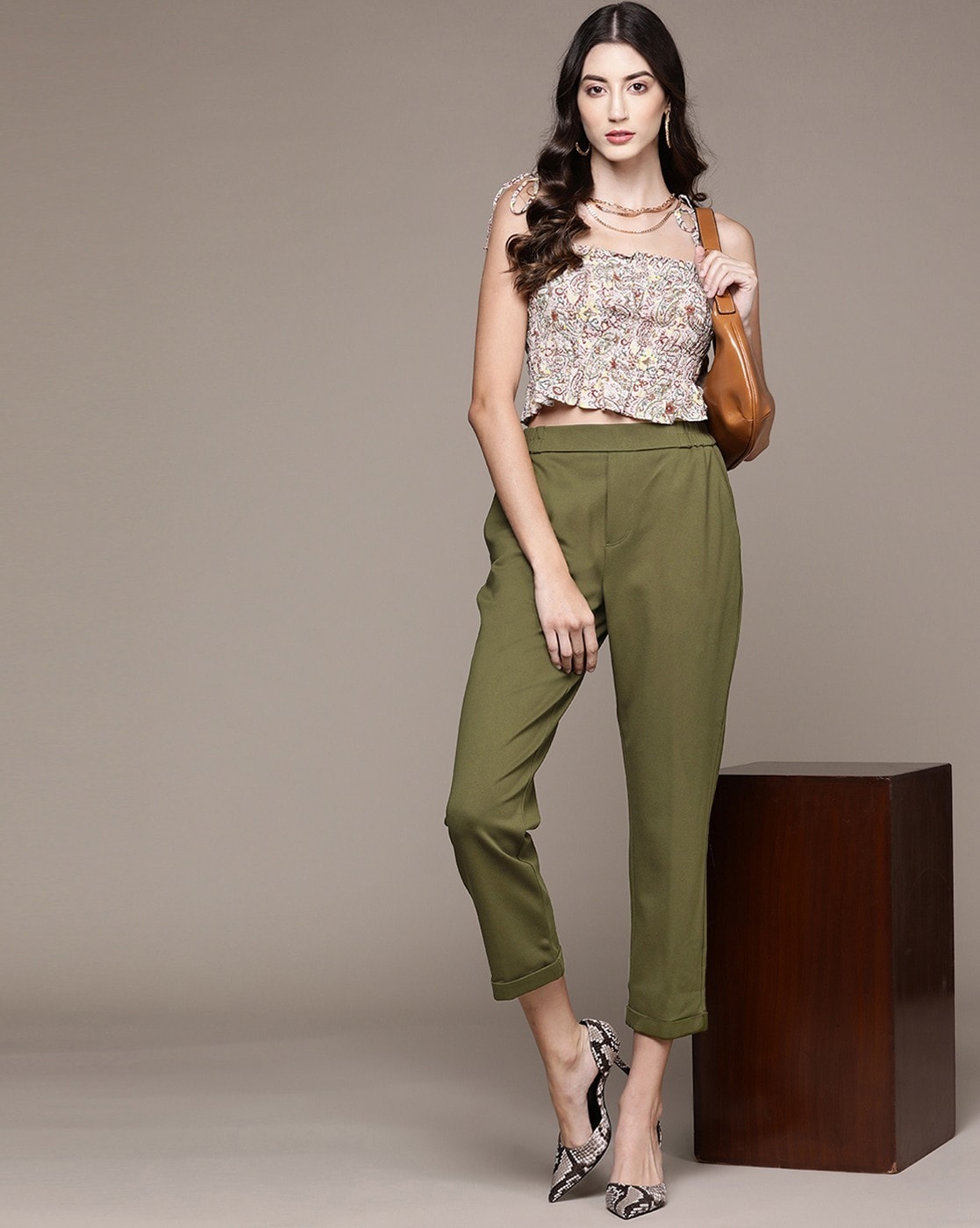 Olive Green Ankle-Length Pants Design by Ritu Kumar at Pernia's Pop Up Shop  2024