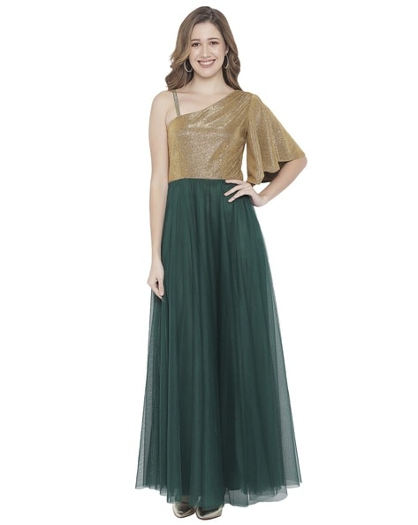 Violet Shimmer Ankle Gown – Champagne | Needle & Thread