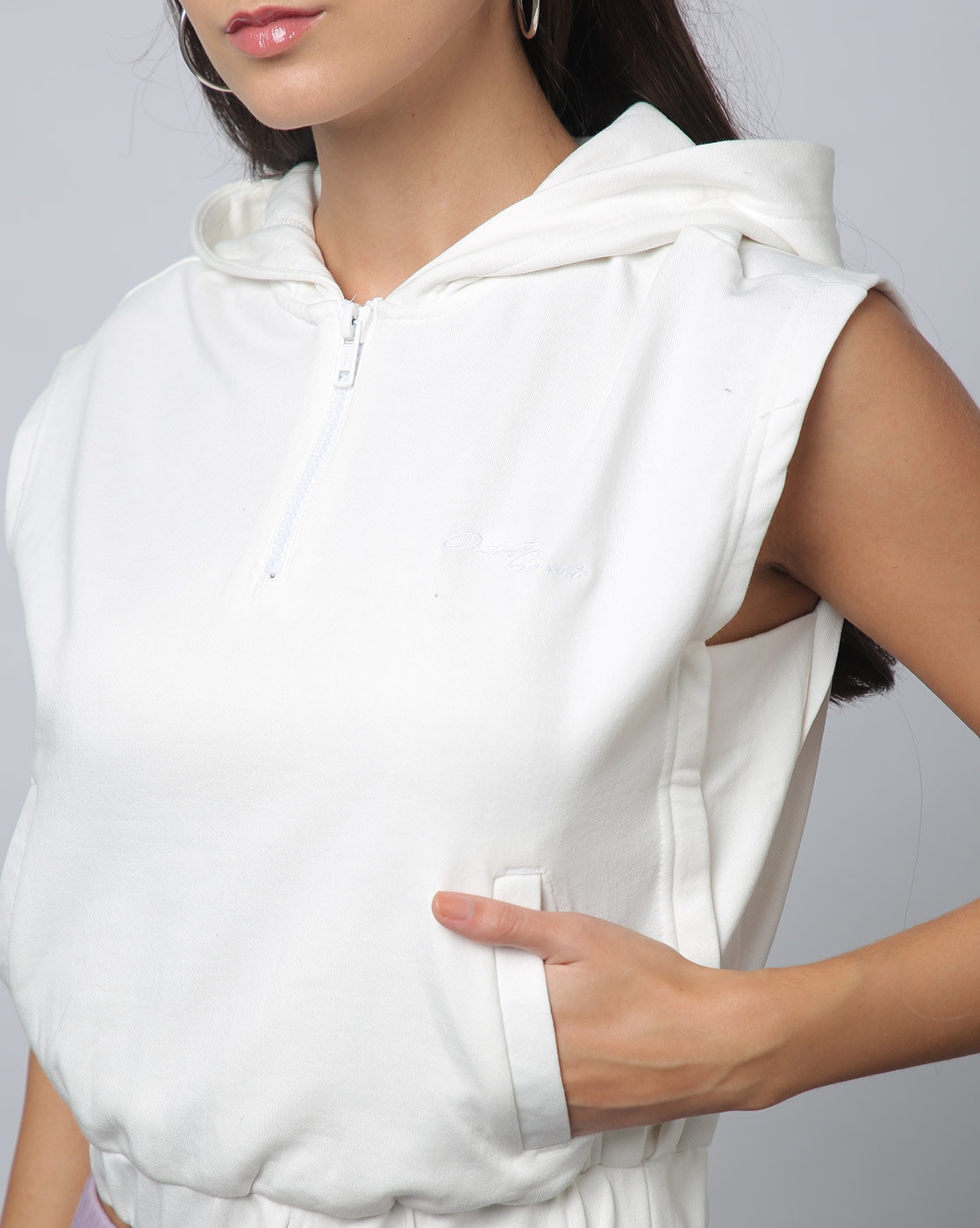 White sleeveless deals hoodie women's